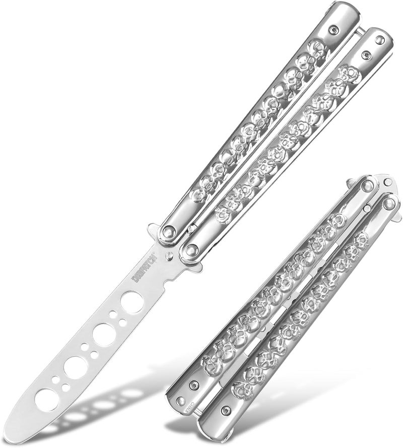 Dispatch Practice Butterfly Knife Trainer Unsharpened Balisong with 3Cr13 Black-Painted Blade & Mirror-Polished Handle (Engraved Skull Patterns) | EDC Flipping, Martial Arts, Cosplay, Tactical Training - Image 1